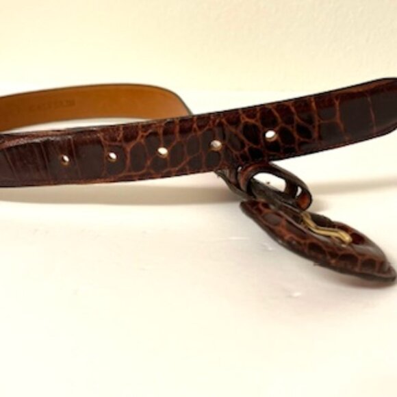 Joan & David u.s.a  Women Brown Calfskin Embossed Croc Pattern Leather Belt - Picture 3 of 4